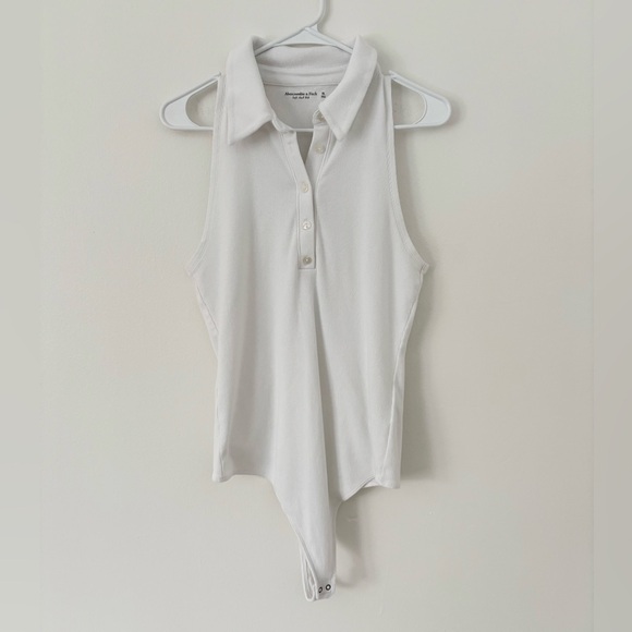 Abercrombie & Fitch White Soft Ribbed Collar Tank Top Bodysuit Size XL - Picture 2 of 7